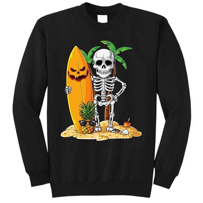 Skeleton Surfing Halloween Hawaii Hawaiian Surfer Tall Sweatshirt