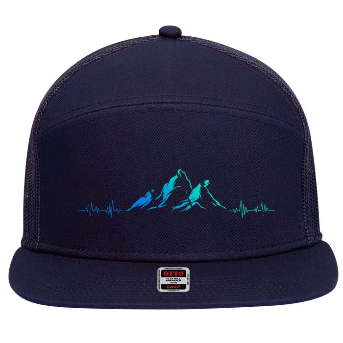 Ski Skis Heartbeat Mountains Retro Skiing Ecg Gift 7 Panel Mesh Trucker Snapback Hat