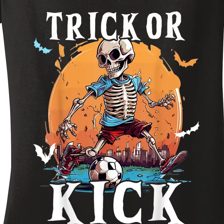 Soccer Skeleton Halloween Soccer Player Halloween Women's V-Neck T-Shirt