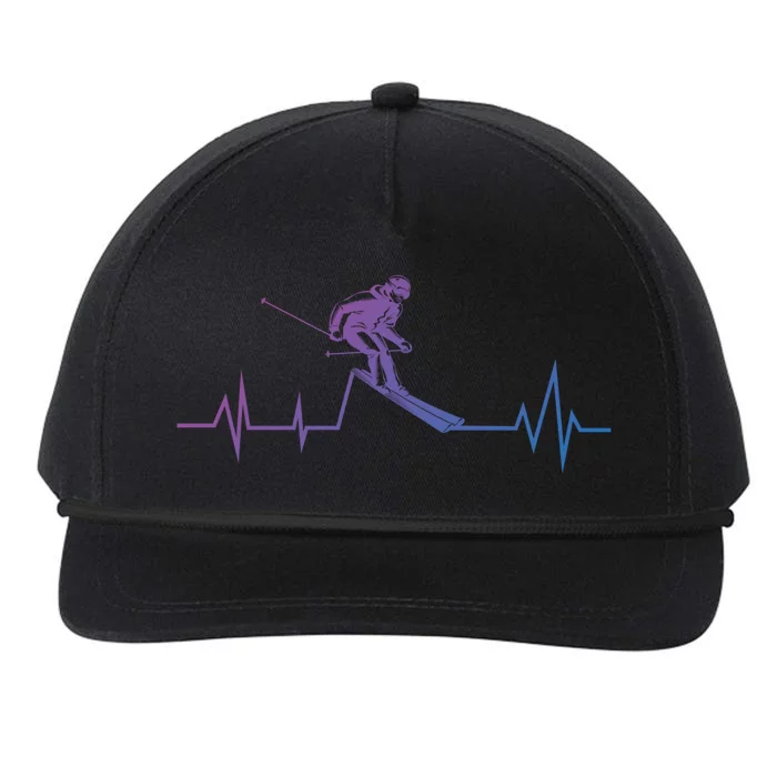 Skiing Ski Heartbeat Funny Skier Skiing Funny Gift Snapback Five-Panel Rope Hat