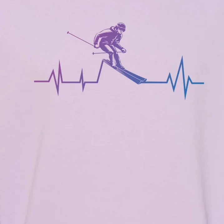 Skiing Ski Heartbeat Funny Skier Skiing Funny Gift Garment-Dyed Sweatshirt