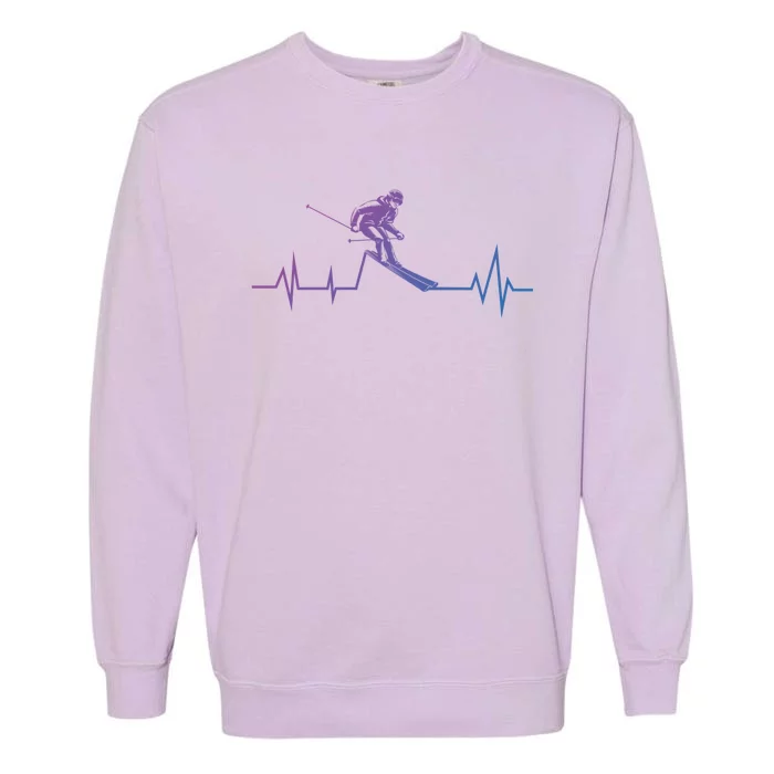 Skiing Ski Heartbeat Funny Skier Skiing Funny Gift Garment-Dyed Sweatshirt