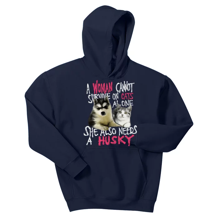 S Siberian Husky Dog And Cats Long Sleeve Kids Hoodie