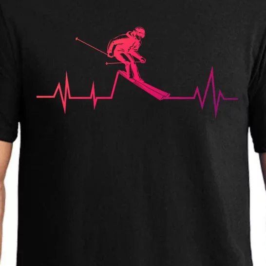 Skiing Ski Heartbeat Funny Skier Skiing Funny Gift Pajama Set