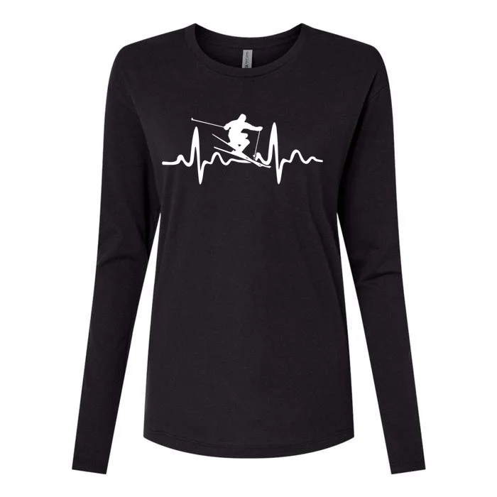 Skiing Skier Heartbeat Gift Womens Cotton Relaxed Long Sleeve T-Shirt