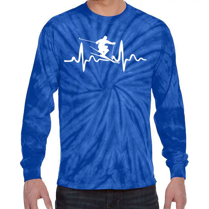 Skiing Skier Heartbeat Gift Tie-Dye Long Sleeve Shirt