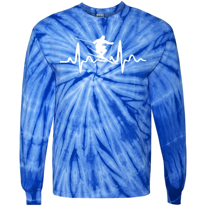 Skiing Skier Heartbeat Gift Tie-Dye Long Sleeve Shirt