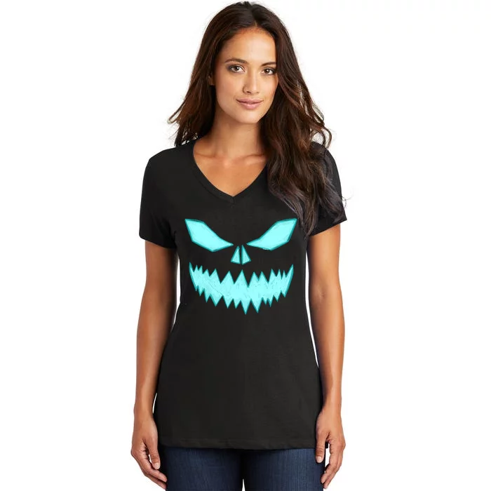 Scary Spooky Halloween Jack O Lantern Face Pumpkin Women's V-Neck T-Shirt