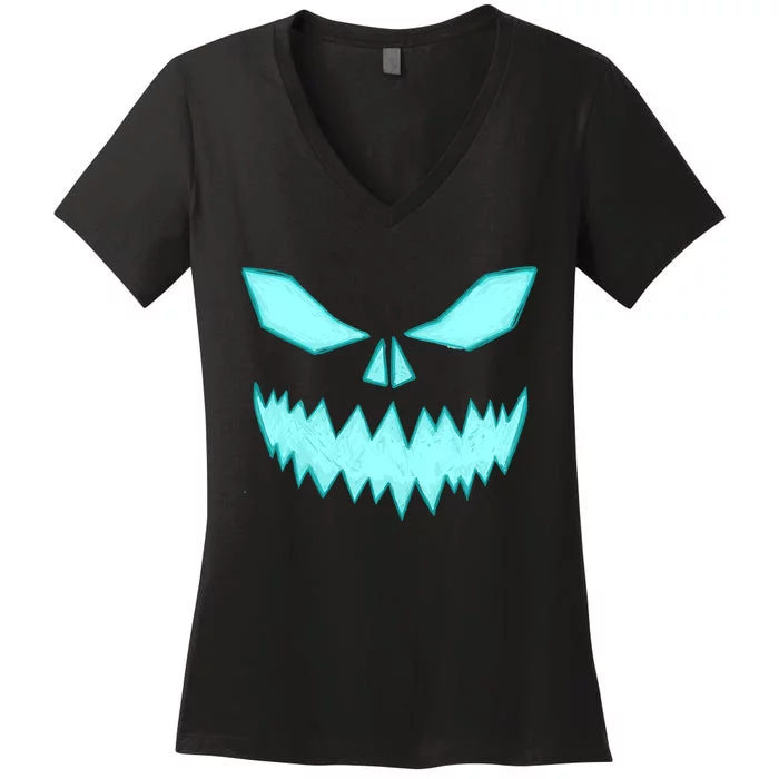 Scary Spooky Halloween Jack O Lantern Face Pumpkin Women's V-Neck T-Shirt