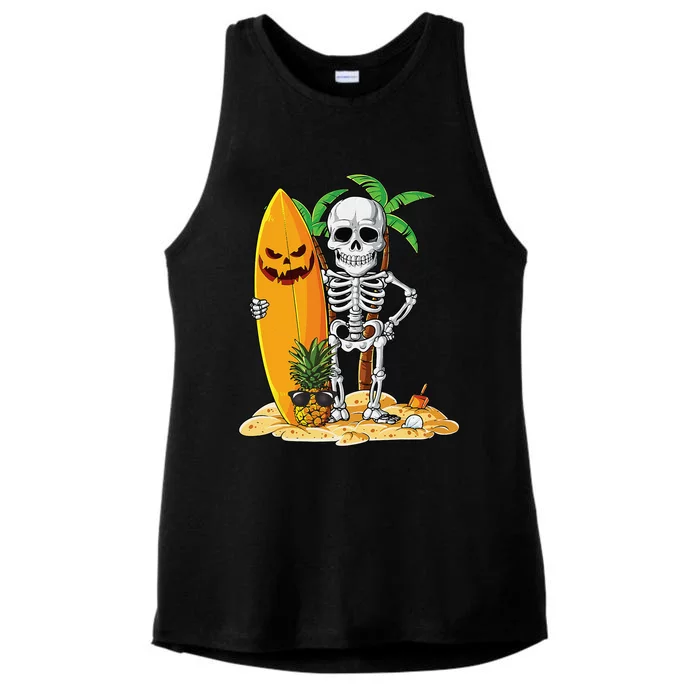 Skeleton Surfing Halloween Hawaii Hawaiian Funny Funny Surfer Ladies Tri-Blend Wicking Tank