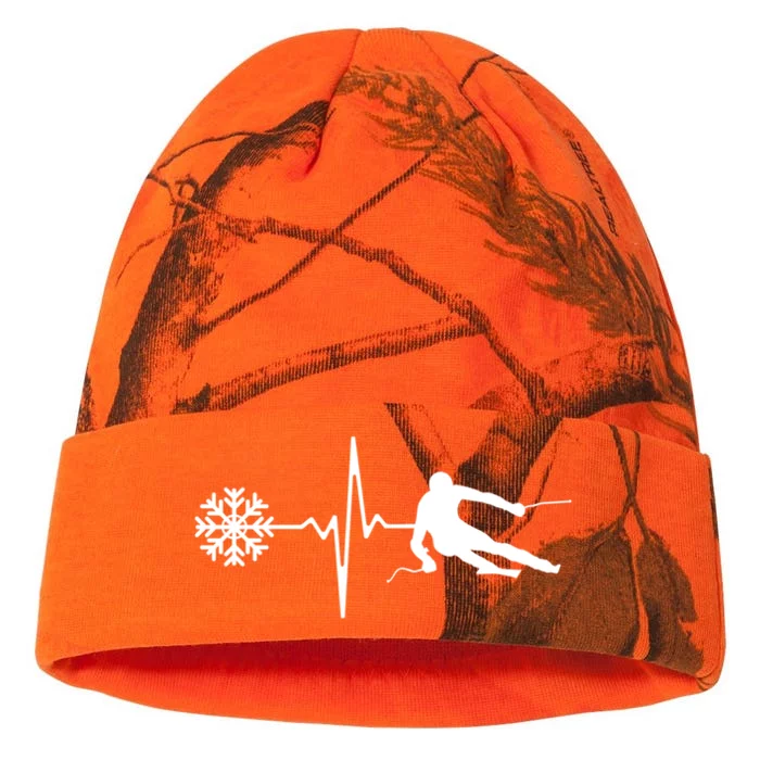 Skiing Skier Heartbeat Skiing Cool Gift Kati - 12in Camo Beanie