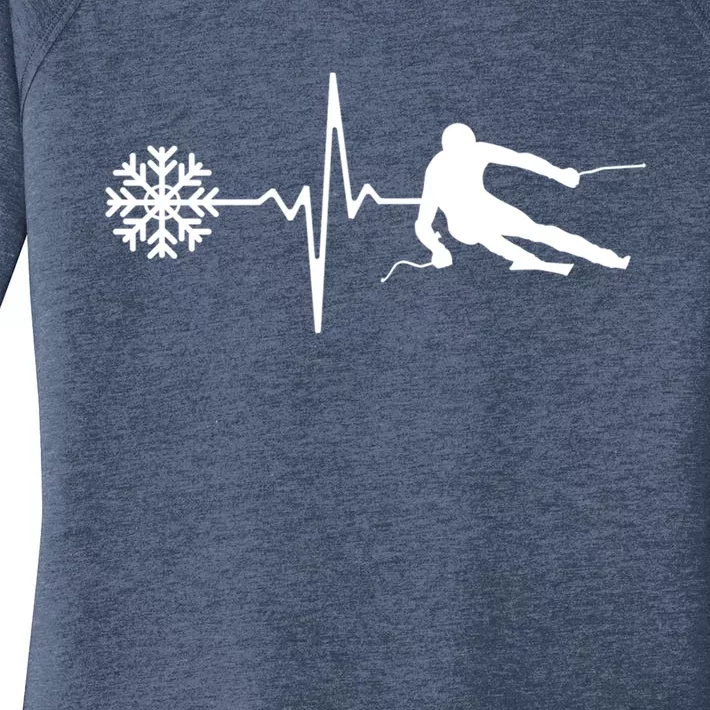 Skiing Skier Heartbeat Skiing Cool Gift Women's Perfect Tri Tunic Long Sleeve Shirt