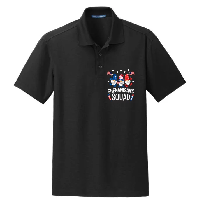 Shenanigans Squad Happy 4th Of July Funny Gnome Patriotic Dry Zone Grid Performance Polo