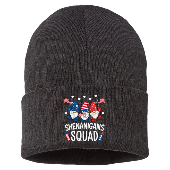 Shenanigans Squad Happy 4th Of July Funny Gnome Patriotic Sustainable Knit Beanie