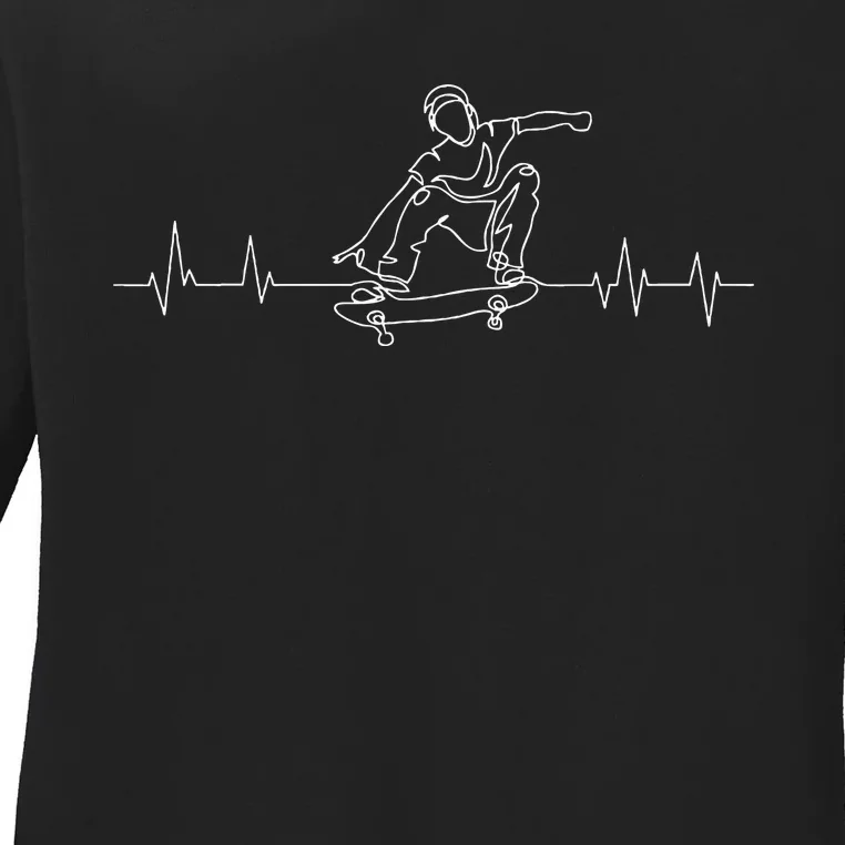 Skater Skateboarder Heartbeat Skateboard Skateboarding Gift Ladies Long Sleeve Shirt