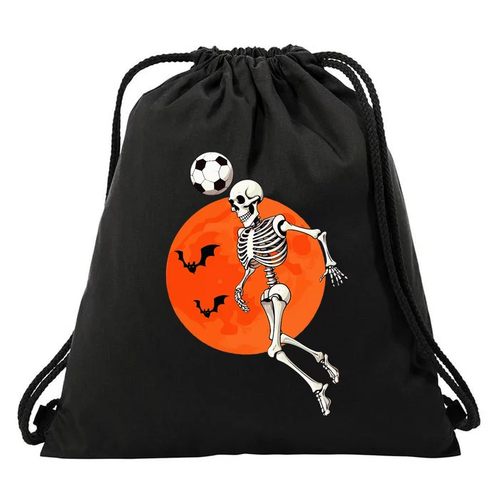 Soccer Skeleton Heading Ball Soccer Player Halloween Moon Drawstring Bag