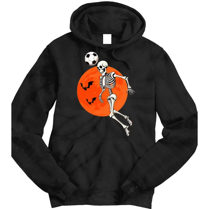 Soccer Skeleton Heading Ball Soccer Player Halloween Moon Tie Dye Hoodie