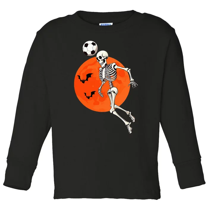 Soccer Skeleton Heading Ball Soccer Player Halloween Moon Toddler Long Sleeve Shirt