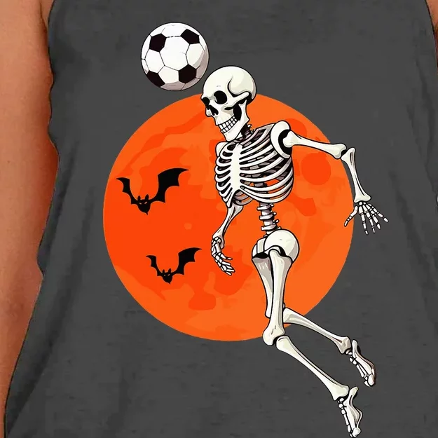 Soccer Skeleton Heading Ball Soccer Player Halloween Moon Women's Knotted Racerback Tank