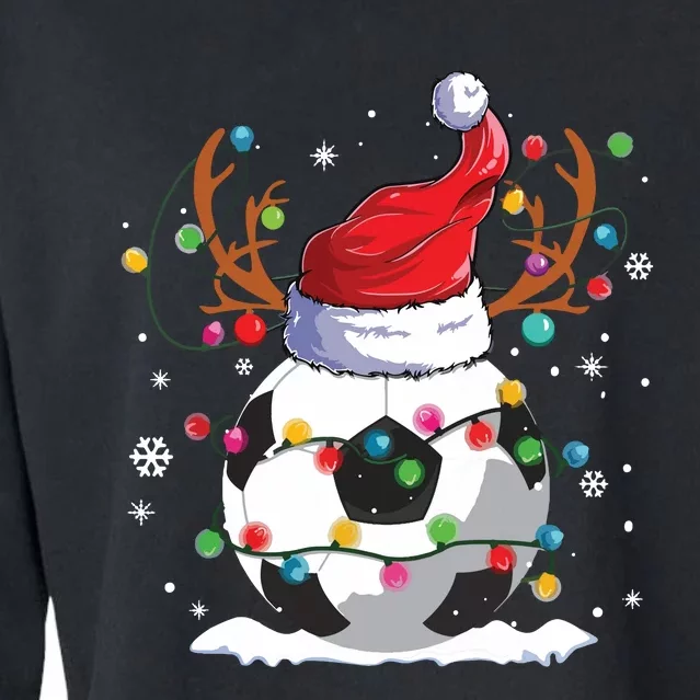 Soccer Santa Hat Reindeer Christmas Lights Funny Xmas Cropped Pullover Crew