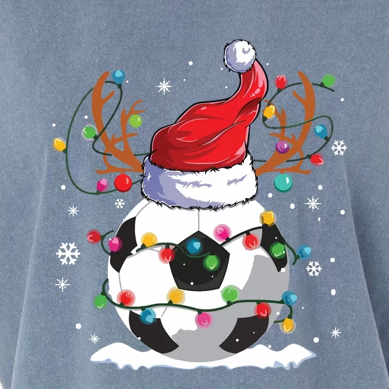 Soccer Santa Hat Reindeer Christmas Lights Funny Xmas Garment-Dyed Women's Muscle Tee