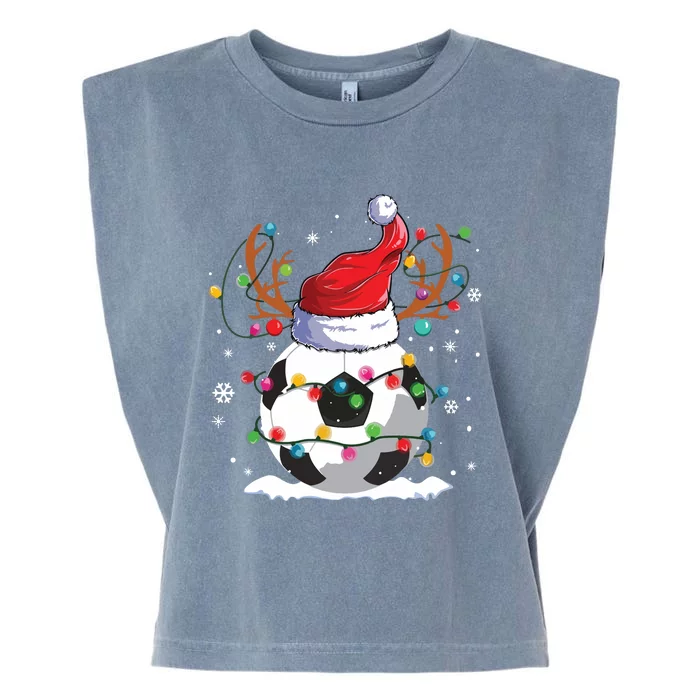 Soccer Santa Hat Reindeer Christmas Lights Funny Xmas Garment-Dyed Women's Muscle Tee