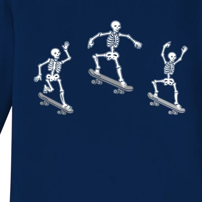 Skateboarding Skeletons Halloween Skateboard Tricks Lover Cool Gift Baby Long Sleeve Bodysuit