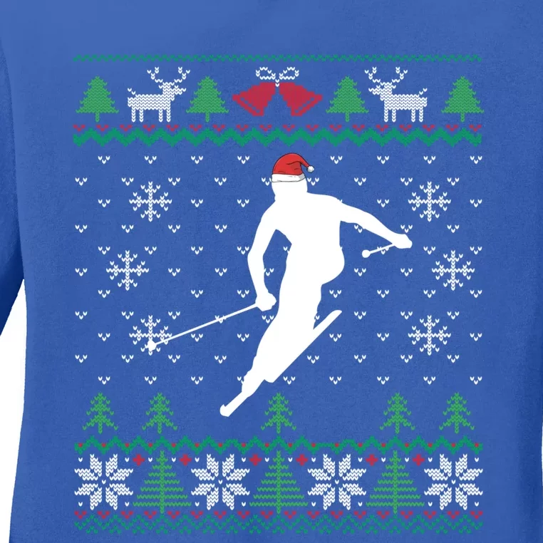 Skier Santa Hat Skiing And Ski Lover Ugly Christmas Meaningful Gift Ladies Long Sleeve Shirt