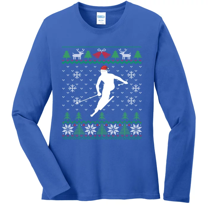 Skier Santa Hat Skiing And Ski Lover Ugly Christmas Meaningful Gift Ladies Long Sleeve Shirt