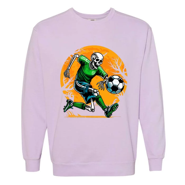 Soccer Skeleton Halloween Football Spooky Soccer Player Garment-Dyed Sweatshirt