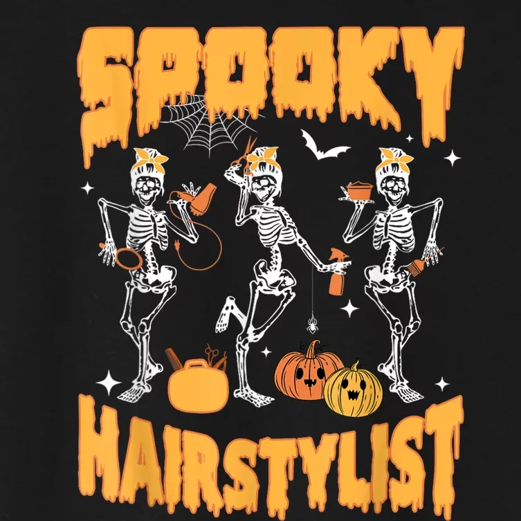 Spooky Season Halloween Hairstylist Skeleton And Pumpkins Women's Crop Top Tee