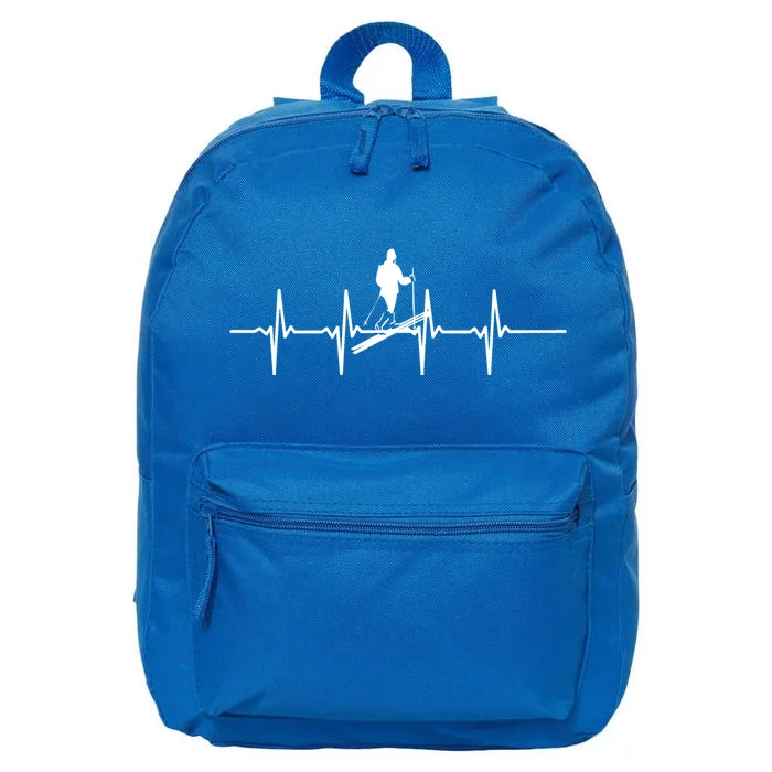 Ski Skiing Heartbeat Skier Gift 16 in Basic Backpack