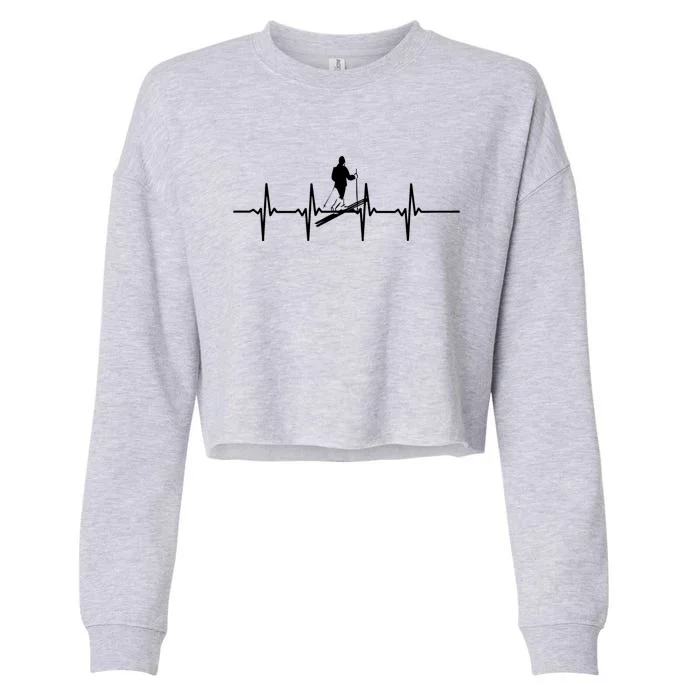 Ski Skiing Heartbeat Skier Gift Cropped Pullover Crew