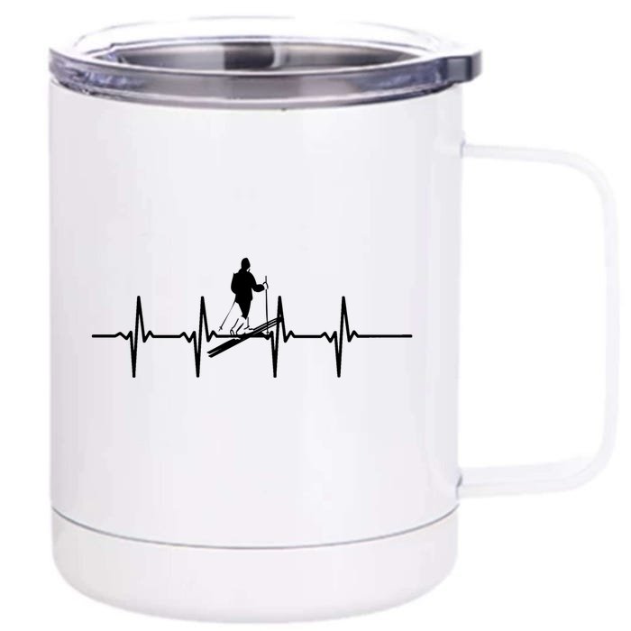 Ski Skiing Heartbeat Skier Gift Front & Back 12oz Stainless Steel Tumbler Cup