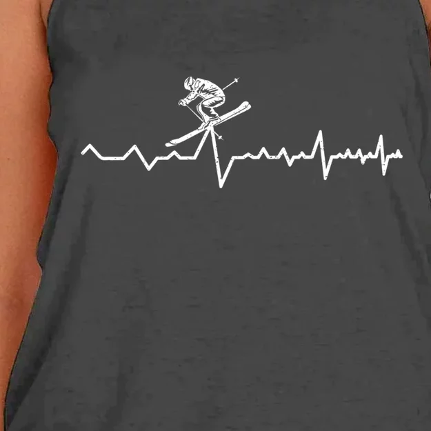 Skiing Ski Heartbeat Gift For Skiers Women's Knotted Racerback Tank