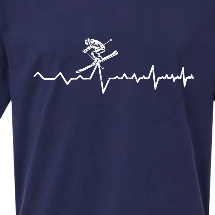 Skiing Ski Heartbeat Gift For Skiers Sueded Cloud Jersey T-Shirt