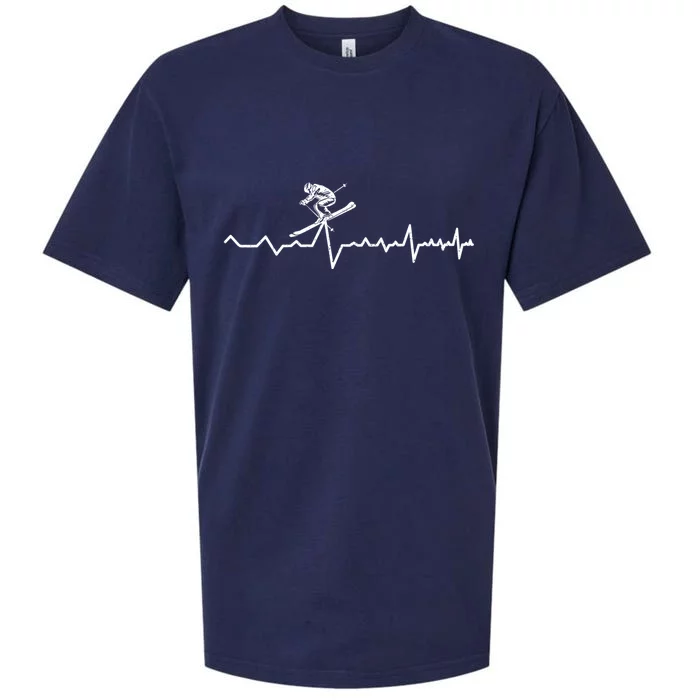 Skiing Ski Heartbeat Gift For Skiers Sueded Cloud Jersey T-Shirt