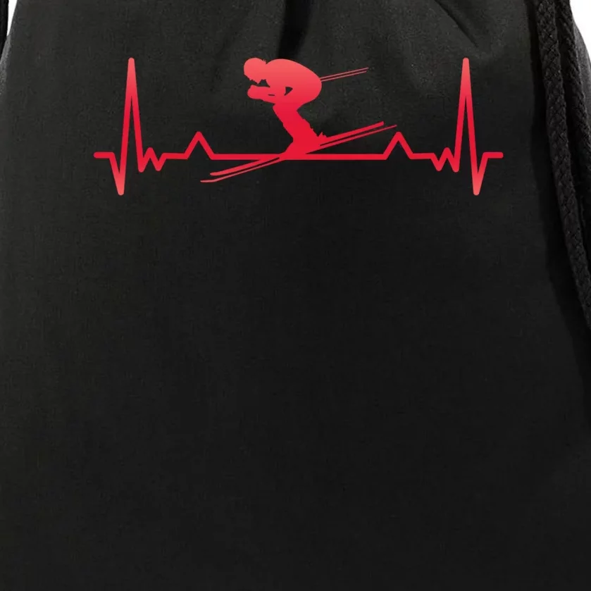 Sports Skier Heartbeat Skiing Ski Snowboard Winter Gift Drawstring Bag