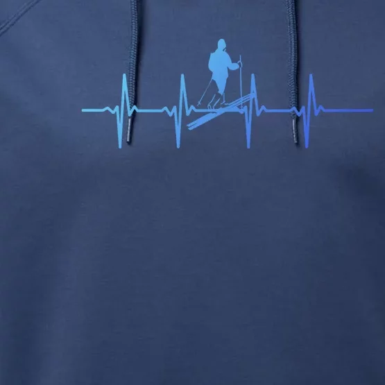 Ski Skiing Heartbeat Skier Cool Gift Performance Fleece Hoodie