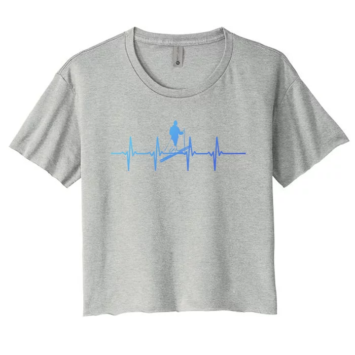 Ski Skiing Heartbeat Skier Cool Gift Women's Crop Top Tee