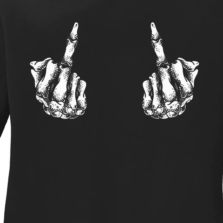 Spooky Skeleton Hand Middle Finger Halloween Ladies Long Sleeve Shirt