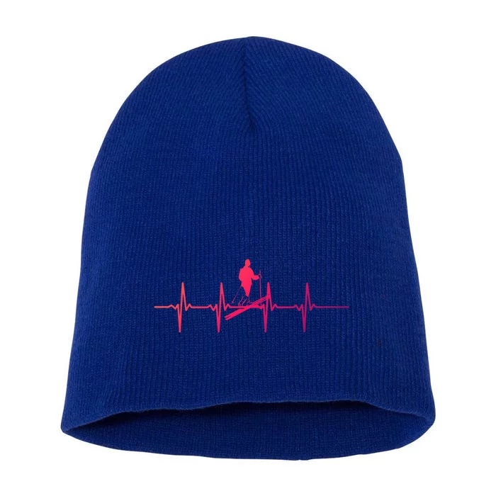 Ski Skiing Heartbeat Skier Cool Gift Short Acrylic Beanie