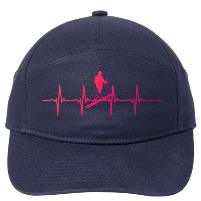 Ski Skiing Heartbeat Skier Cool Gift 7-Panel Snapback Hat