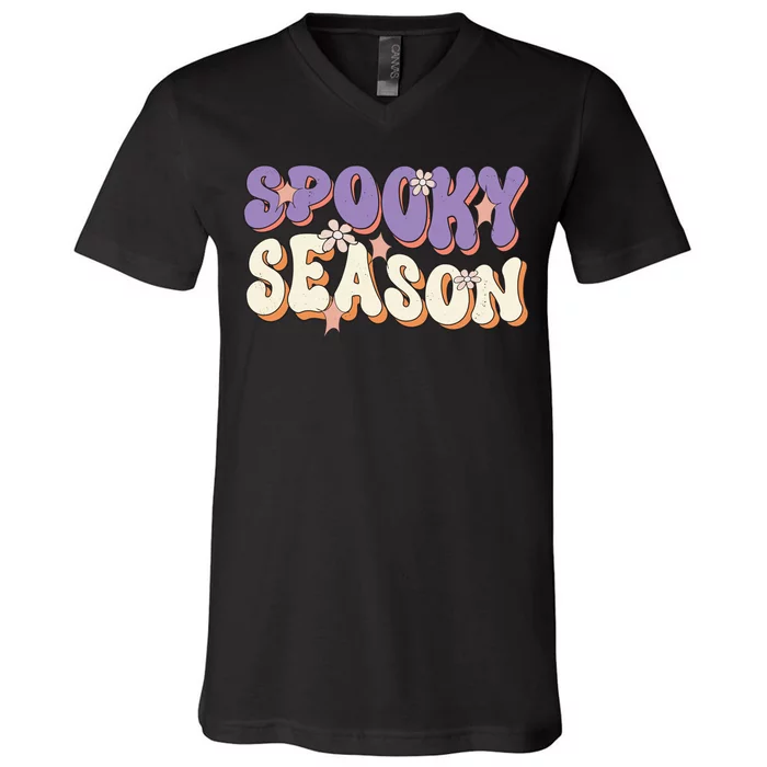 Spooky Season Halloween Groovy Retro V-Neck T-Shirt