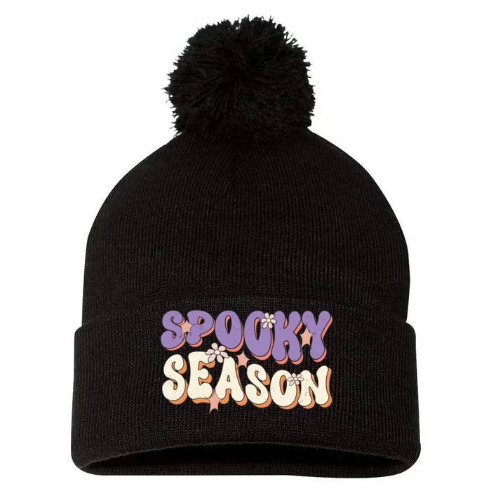 Spooky Season Halloween Groovy Retro Pom Pom 12in Knit Beanie