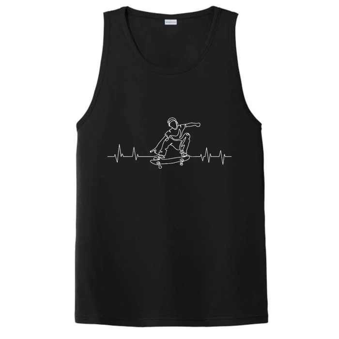 Skater Skateboarder Heartbeat Skateboard Skateboarding Gift Performance Tank