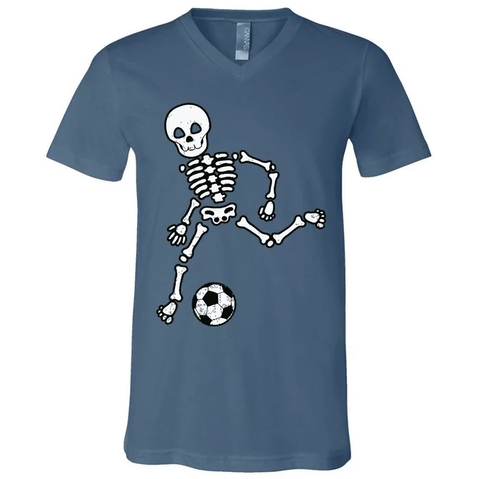 Skeleton Soccer Halloween Sport Player Costume V-Neck T-Shirt