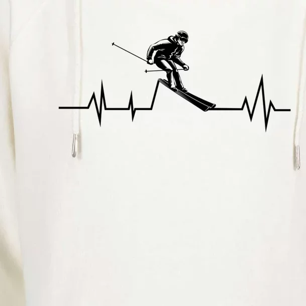 Skiing Ski Heartbeat Funny Skier Skiing Gift Womens Funnel Neck Pullover Hood