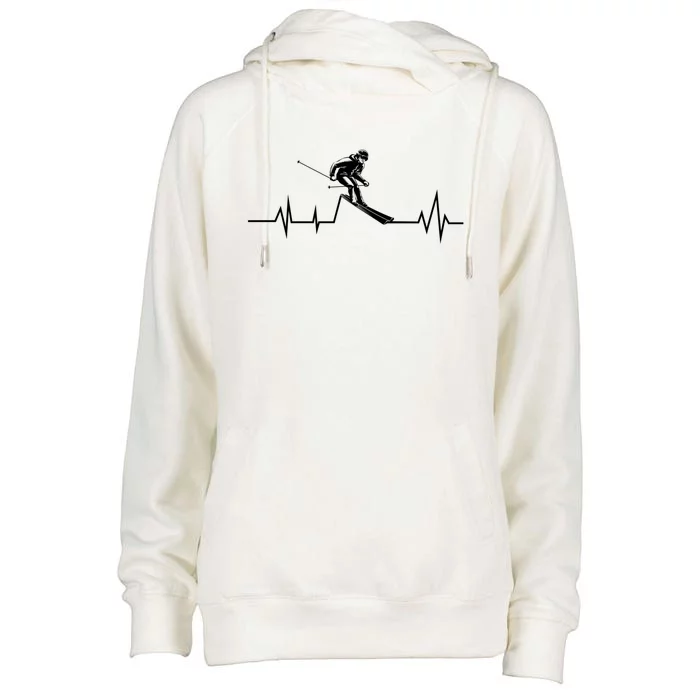 Skiing Ski Heartbeat Funny Skier Skiing Gift Womens Funnel Neck Pullover Hood