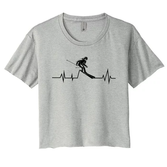 Skiing Ski Heartbeat Funny Skier Skiing Gift Women's Crop Top Tee